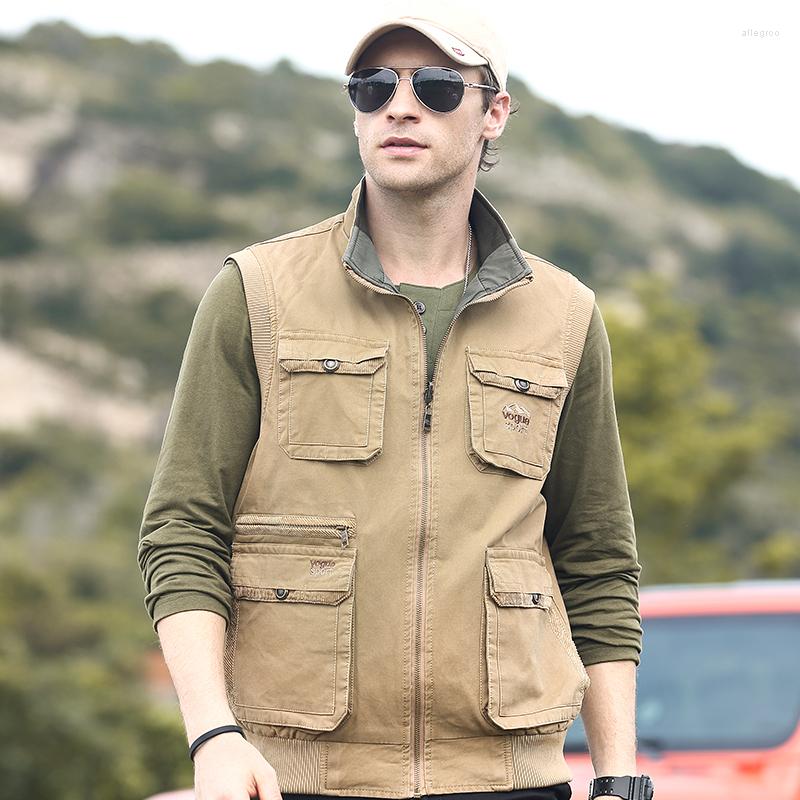 

Men's Vests Oumor Men Spring Outdoor Casual Tactical Fish Cargo Jacket Outwear Thick Warm Multi Pocket, Khaki