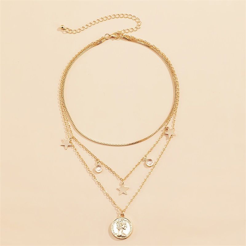 

mushroom tree pendant necklace bracelet multi-layer retro geometric figures like the round combination of stars and Moon Diamond