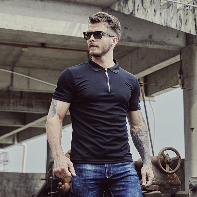 

Men' Polos GustOmerD Fashion Nice Tide Brand Men Solid Slim Fit Short Sleeve Polo Shirt Casual Zipper Stand Collar Mens, Black