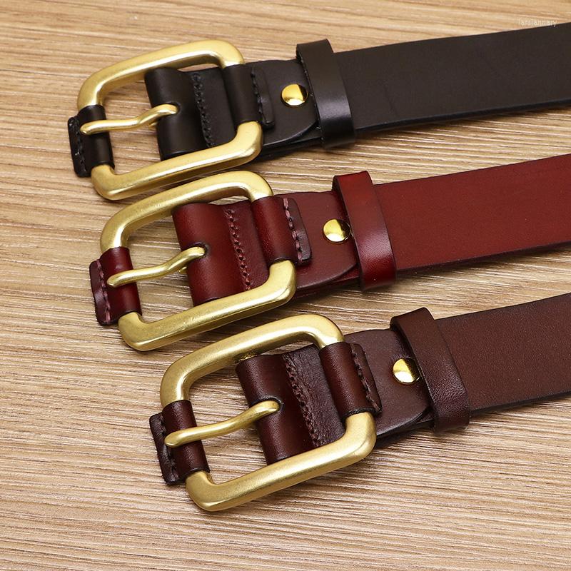 

Belts Genuine Leather Belt For Men Youth Casual Gold Buckle Cowhide Copper Luxury Personality Trouser Beltbuckles Man, Black