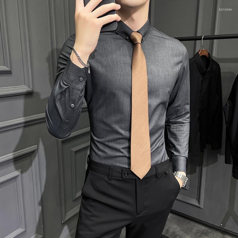 

Men's Dress Shirts Autumn 2022 Spring Brand Fashions Business Casual Slim Fit Long Sleeve Men Streetwear Striped Shirt Men's High, Black