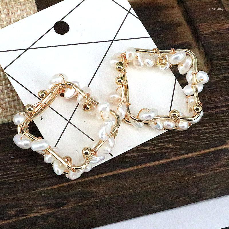 

Stud Earrings 3Pairs Elegant White Tiny Pearl Wire Copper Square Natural For Women Charm Jewelry