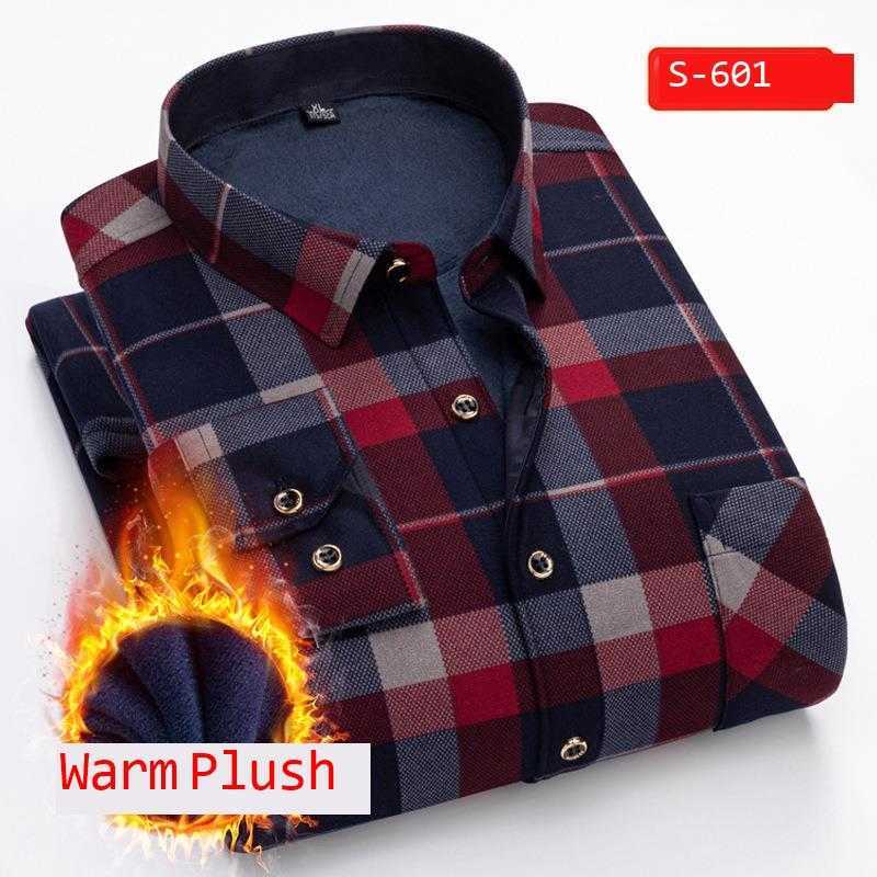 

Autumn Winter Men Shirt Warm Thick Fleece Lined Plaid Long Sleeve Shirts Men Fashion Soft Comfortable Winter Flannel Dress MY203 L220622, T0m0501
