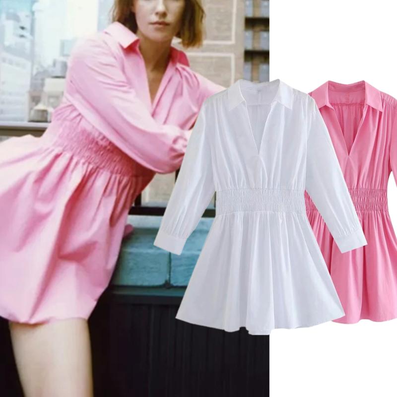 

Casual Dresses Jenny&Dave Dress Women Autumn Vestidos England High Street Elastic Waist Long Sleeve Poplin Party Mini, Pink