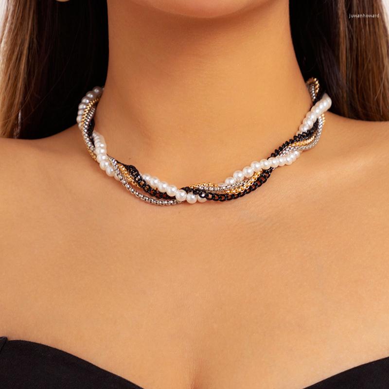 

Choker Ailodo Twisted Chunky Chain Necklace For Women Girls Vintage Pearl Party Wedding Fashion Jewelry Christmas Gift