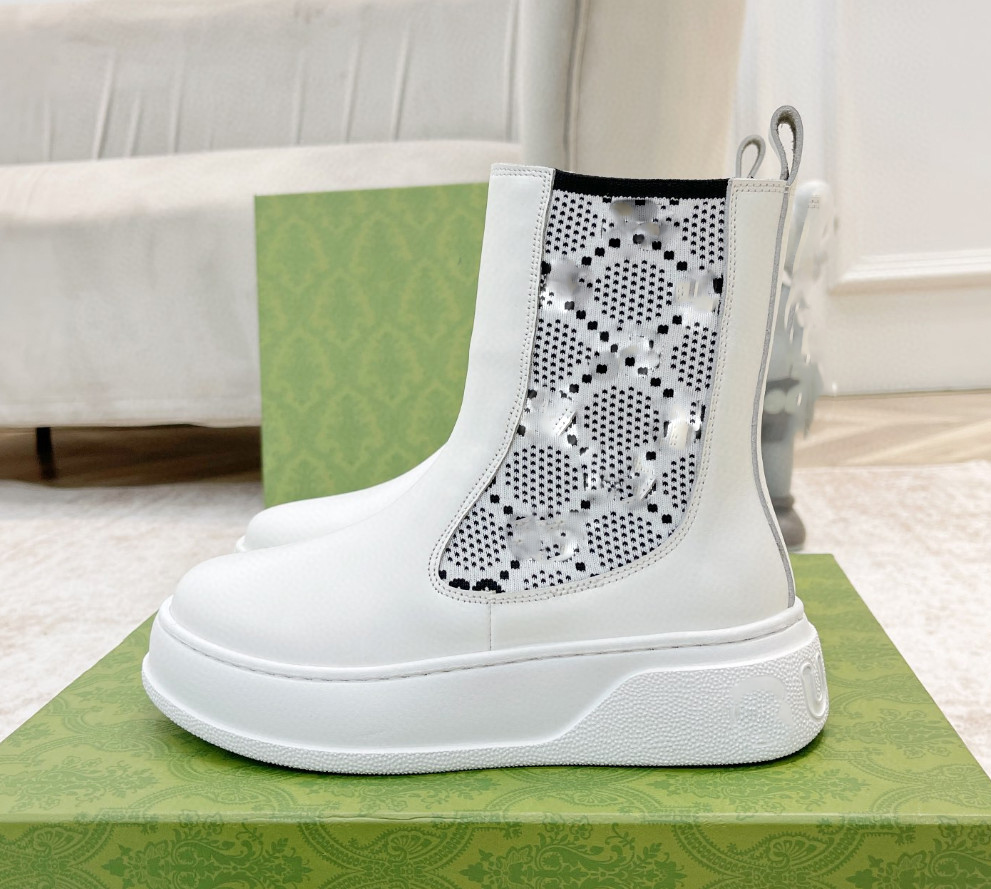 

Luxury Women Ankle Boot With G Jersey Boot Men Designer Leather Martin Boots Classic Flat Booties