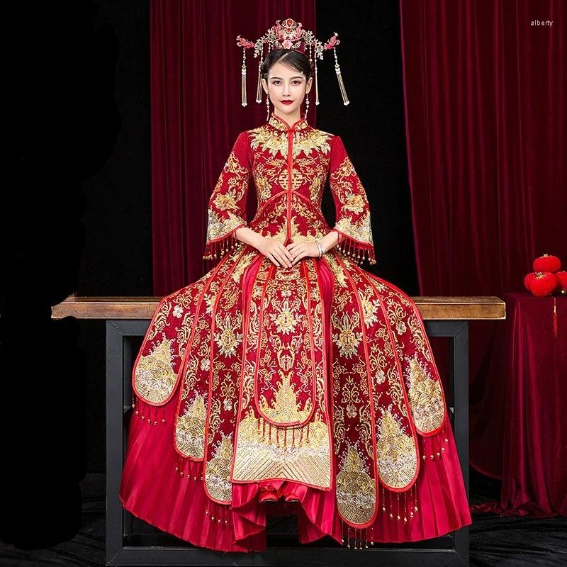 

Ethnic Clothing Retro Bride Toast Chinese Cheongsam Phoenix Embroidery Wedding Dress Oversize 3XL