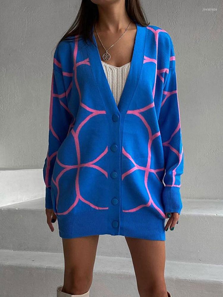 

Women' Knits Leopard Sweater Cardigan Loose Spotted Printed Knitted Autumn Winter Elegant Sweaters Single Breasted Knit Top 2022, 01rose red