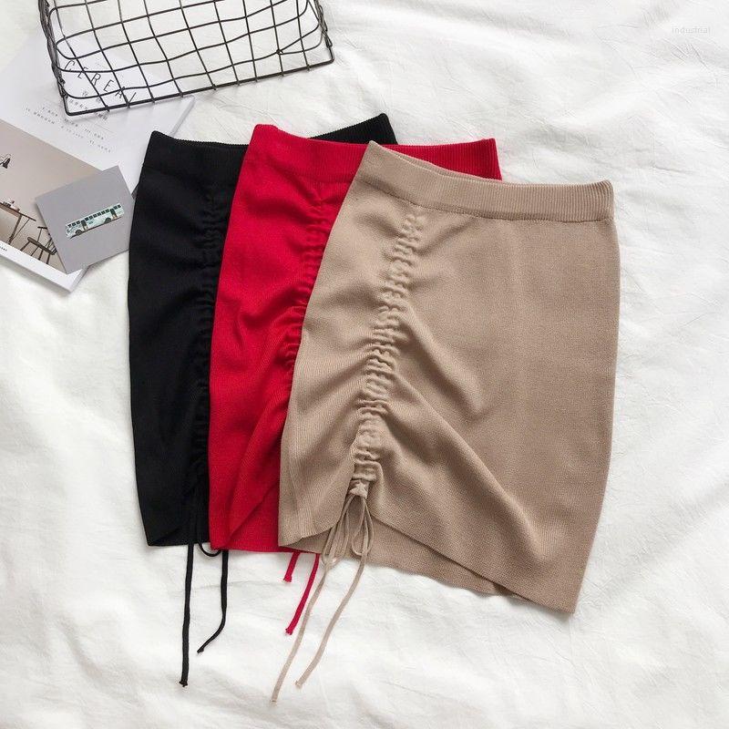 

Skirts Short Skirt Tight Package Hip Side Drawcord Knitted Mini Sexy Fashion Street Irregular High Waist Elastic, Photo4