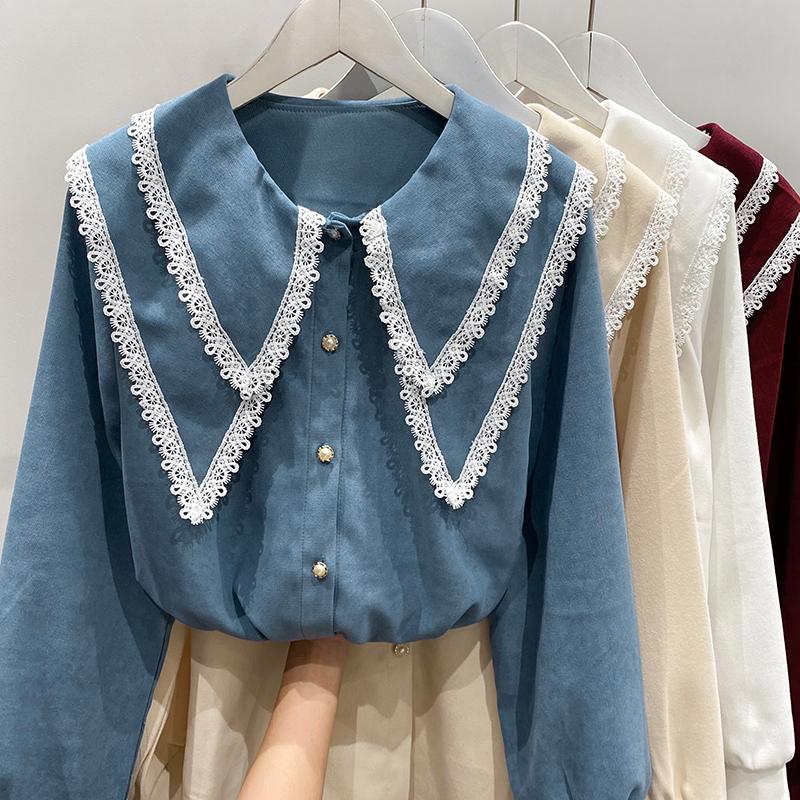 

Women's Blouses & Shirts 2022 Selling Women Tops Korean Fashion Long Sleeve Blouse Casual Ladies Work Button Up Shirt Female Vy3939, Blue