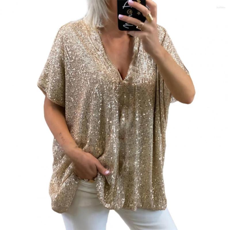 

Women' Blouses Women Casual Sequined V Neck Blouse Summer Solid Color Short Sleeve Pullover Top For Daily Wear T-Shirt 3XL, Pink