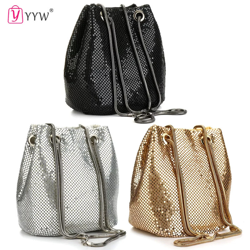 

Evening Bags Fashion Women Bucket Shoulder With Sequin Crossbody Party Sliver Gold Purse Girl Handbags Female Clutches Bolsos 221208, Mini black