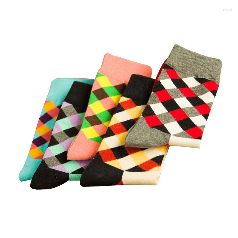 

Men's Socks 5 Pairs Business Short Happy British Wind Colorful Plaid Creative Trendy Men Durable Stretchy Man Cotton, A free color