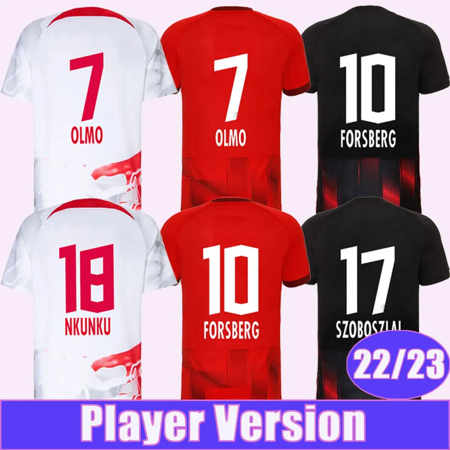 

22 23 SZOBOSZLAI POULSEN Player Version Soccer Jerseys FORSBERG OLMO HAIDARA NKUNKU KLOSTERMANN LAIMER Home Away 3rd Football Shirts, Qy11372 22 23 3rd no patch