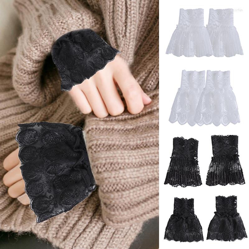 

Knee Pads Women Detachable Sleeve Fake Cuffs Female Lace Pleated Flare False Ruffles Wristband Decorative Accessory, Style 3