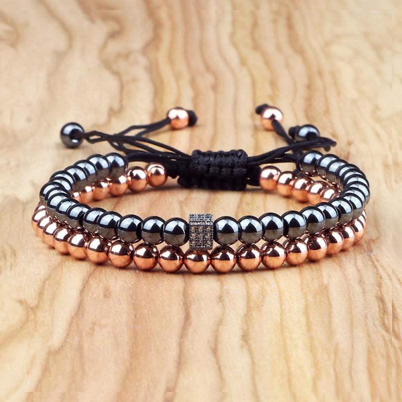 

Strand Classic Copper Beads Bracelet Set Micro Pave Zircon Charms Handmade Braided Bracelets Men Women Fashion Jewelry Friends Gift