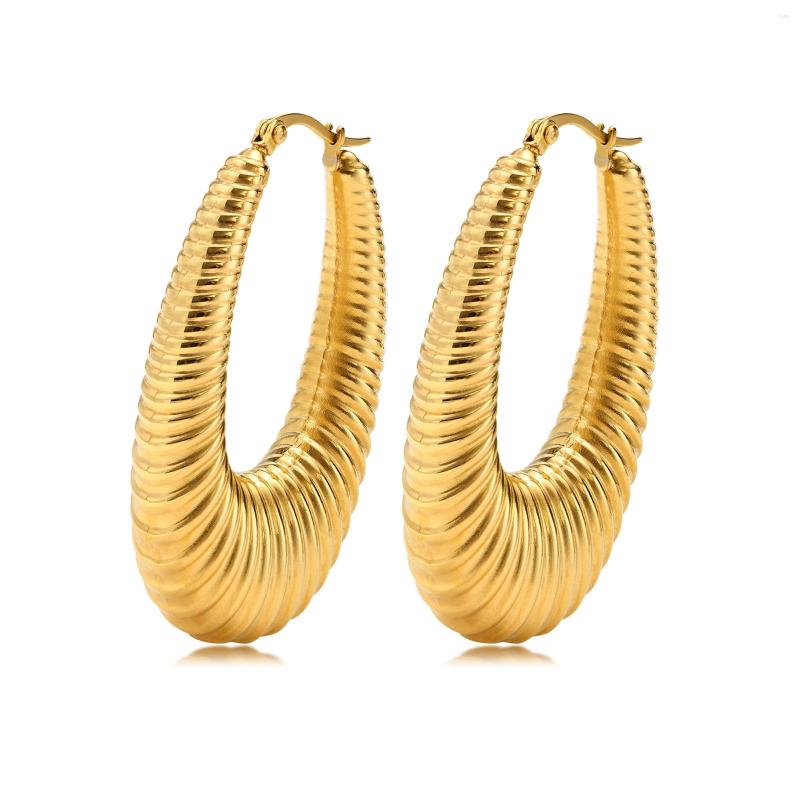 

Hoop Earrings Shrimp Scalloped Hollow Classic For Women Stainless Steel Oval Jewelry