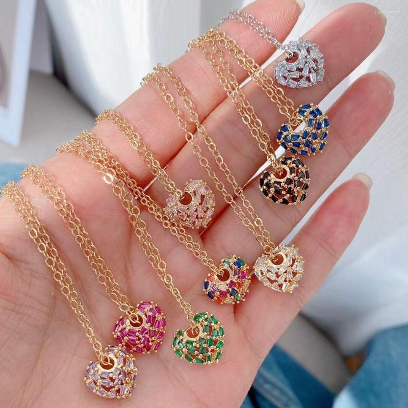 

Pendant Necklaces 5Pcs Fashion Jewelry Colorful CZ Zircon Heart Gold Plated Charm Love Shape Birthday Necklace For Women Girl