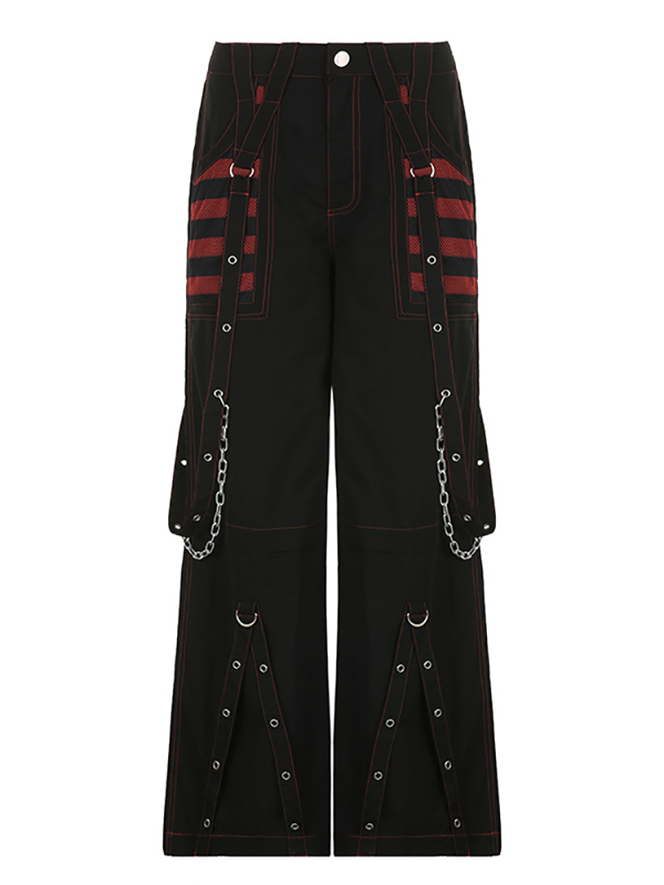 

Women's Pants Capris Goth Dark Y2k Punk Wide Leg Grunge Black Mall Gothic Harajuku Baggy High Waist Trousers Strap Patchwork Techwear Clothes 221207