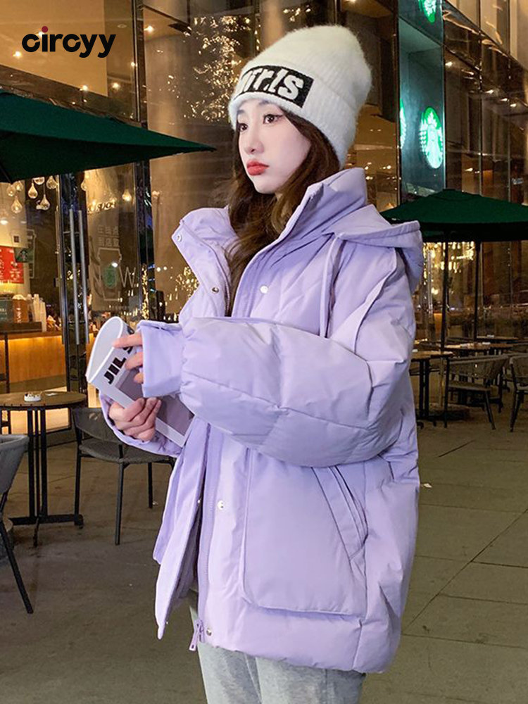 

Women's Down Parkas Winter Jacket Women Coat Hooded Loose Purple Thick Warm Parka Puffer Stand Collar Fashion Female Solid Oversized Clothing 221207
