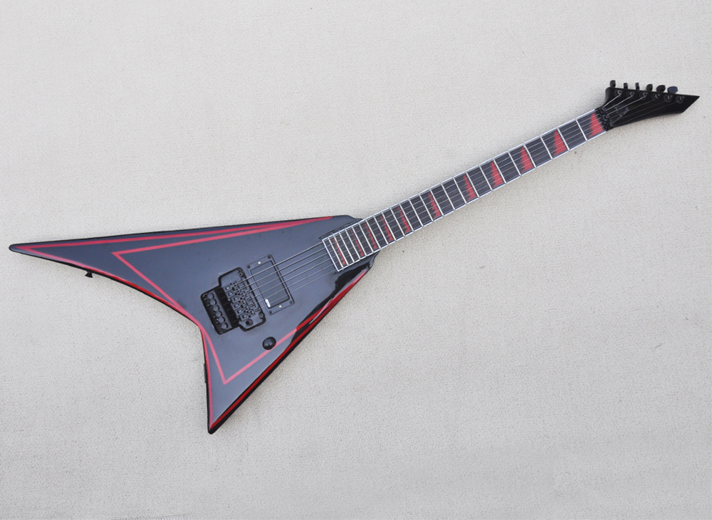 

Black V Electric Guitar with Red Sticker Floyd Rose Rosewood Fingerboard 24 Frets Can be Customized As Request