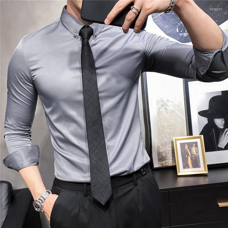 

Men's Dress Shirts Long Sleeve Solid Blouses Men Clothing Fashion 2022 Autumn Business Formal Wear Slim Fit Camisa Masculina Tops W243, Baise