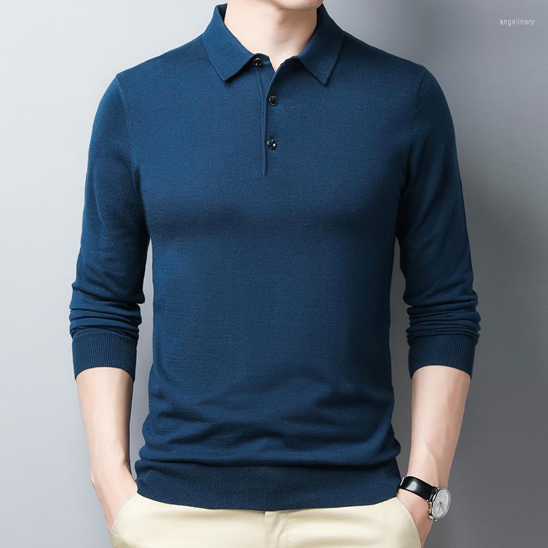 

Men's Polos High Quality Silk And Wool Polo Men Long Sleeve Top Casual Warm Shirts Black Shirt Man Poloshirt Winter 2022, Sky blue
