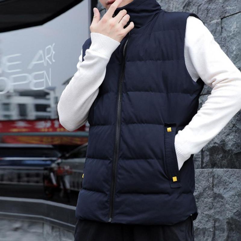 

Men's Vests Simple Men Waistcoat Soft Winter Vest Windproof Autumn Solid Color Stand Collar Plus Size Down Cotton Coldproof, Black