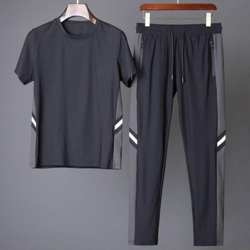 

Men's Tracksuits Summer Mens Outside Casual Joggers Two Piece Set Short Sleeve Tops Elastic Waist Pants Tracksuit Plus Size Athlete Workout, A12 black