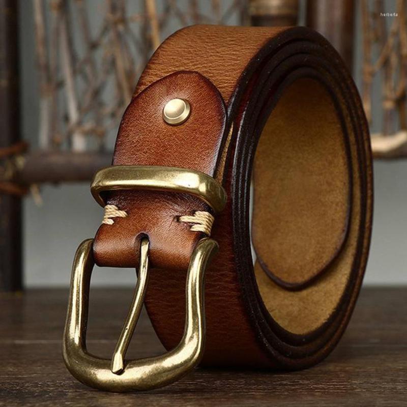 

Belts 3.8CM Korean Edition Fashion Trend Retro First Layer Cowhine Leather Belt Male Copper Buckle Casual Denim Cargo Wholesa, Black