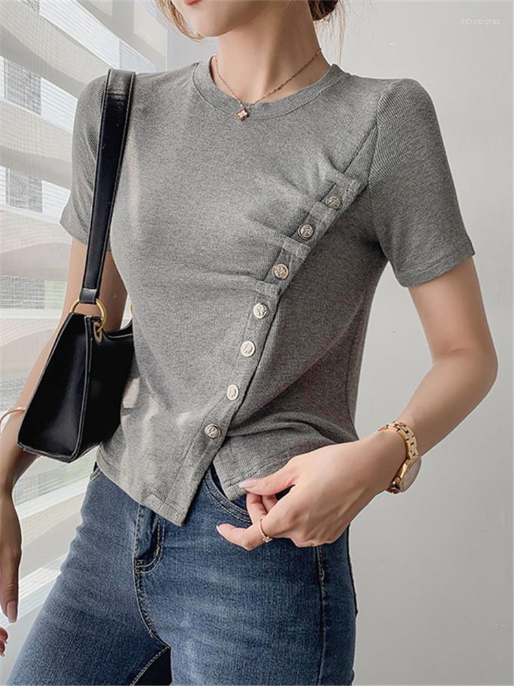 

Women' T Shirts Summer Knitted Single Breasted Women' T-Shirts Short Sleeve Bottoming Skinny Chic Knitwear Tops Female 2022, Black