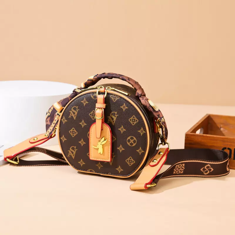 

Wholesale factory ladies brand leathers shoulder bags sweet cute cartoon round bag classic printing retro handbag street personality contrast leather backpack, Coffee2-2045