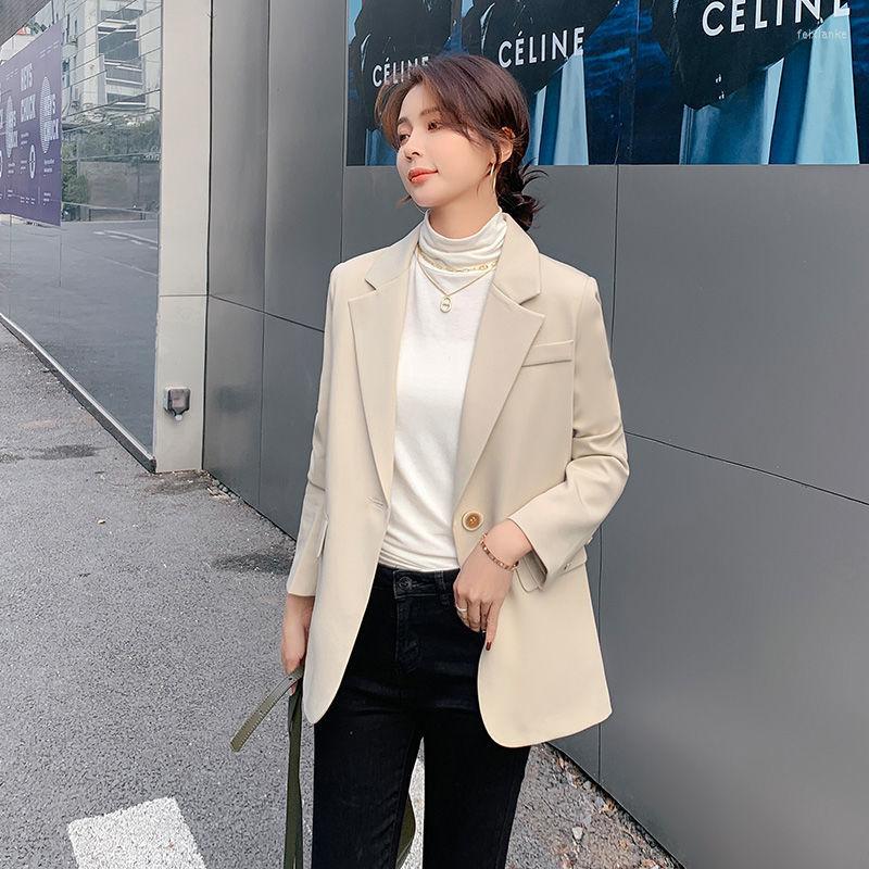 

Women' Suits 2022 Blazer Jacket Fashion Autumn Casual Solid Color Long Sleeve Temperament Office Single Button Women' Clothing, Beige
