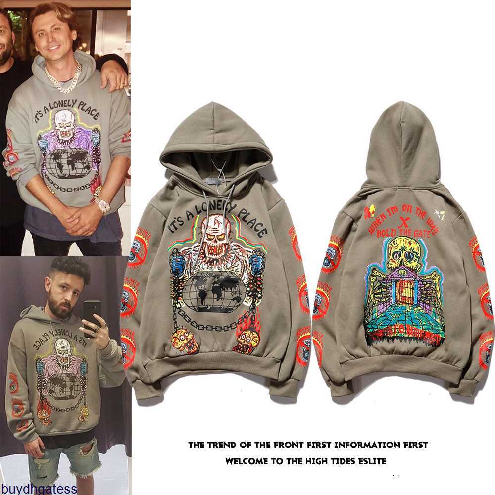 

Men's and Women's Hoodies Sweatshirt 2023 Designer Kanyes Fashion Style Street Album Same Skull Palace Hip Hop Graffiti Jacket, Khaki