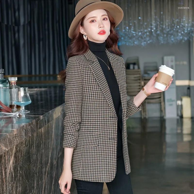 

Women's Suits 2022Spring Autumn Plaid Suit Women Coat Fashion Korean Long Sleeve Blazer Jacket Casual Office Female Tops E215, Black white