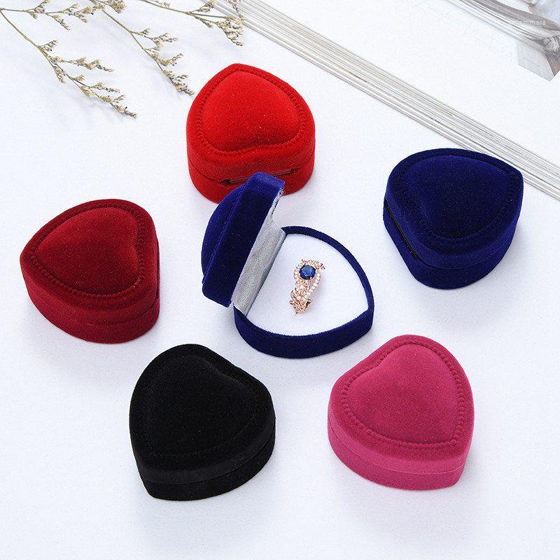 

Jewelry Pouches Heart Shaped Gift Box Romantic Velvet Birthday Engagement Ring Valentine's Day Wedding Earring Storage Display