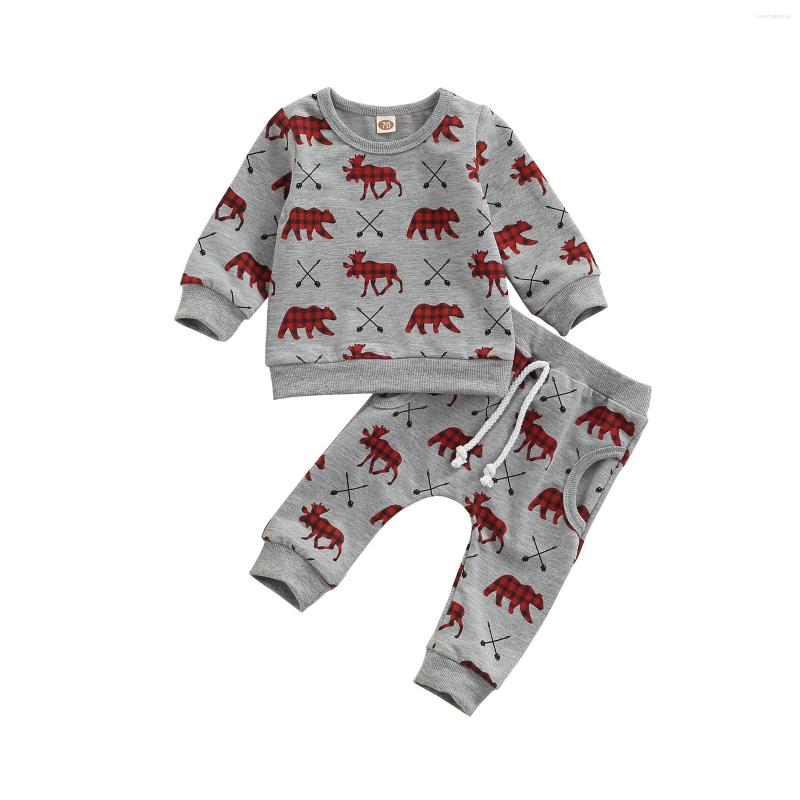 

Clothing Sets 2Pcs Christmas Toddlers Tracksuit Plaid Deer Print Long Sleeves Pullover Shirt Casual Pants For Baby Boys Girls 0-24 Months, Picture shown