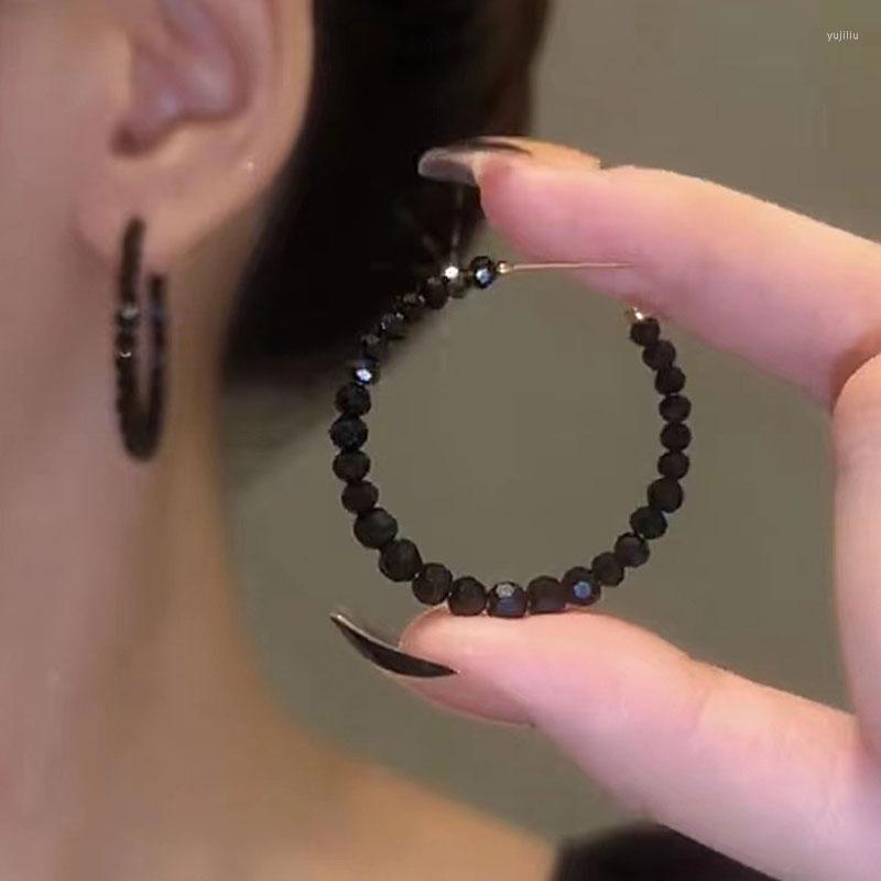 

Hoop Earrings Round Big For Women Bohemian S925 Silver Needle Temperament Crystal Korean Jewelry