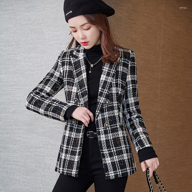 

Women' Suits High Quality Fiber Spring Fall Fashion Casual Ladies Blazer Women Jacket Black Plaid Office Business Outerwear Coat, Picture color