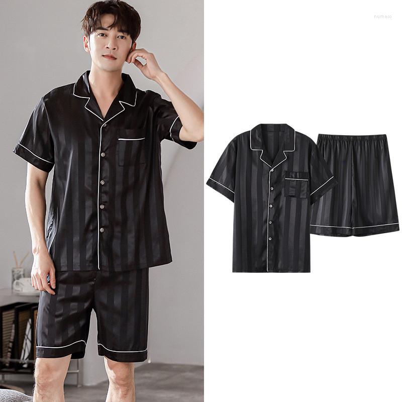 

Men's Sleepwear Men Pajamas Set Summer Ice Silk Home Clothes Turn-down Collar 2pcs Short Sleeve Nightgown Hombre Pijama Luxury For Mal, Picture shown