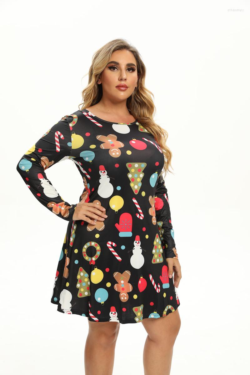 

Casual Dresses Women Clothing 2022 Autumn Winter European American Christmas Elderly Snowflake 3D Print Long-Sleeve Dress, Yellow