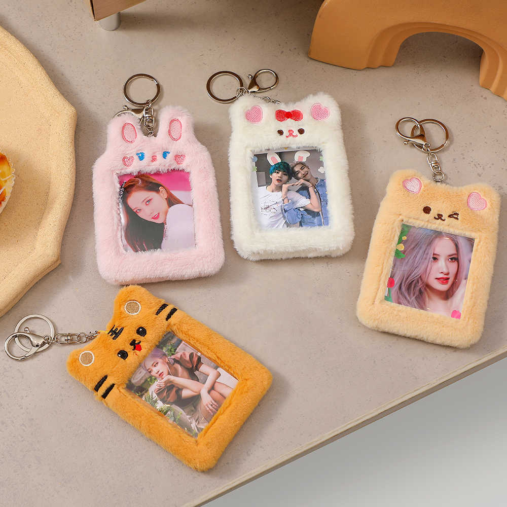 

Kawaii Plush Photocard Holder Rabbit Bear Cat Kpop Idol Photo Card Girl Cute Keychain ID Credit Bank Protector Stationery