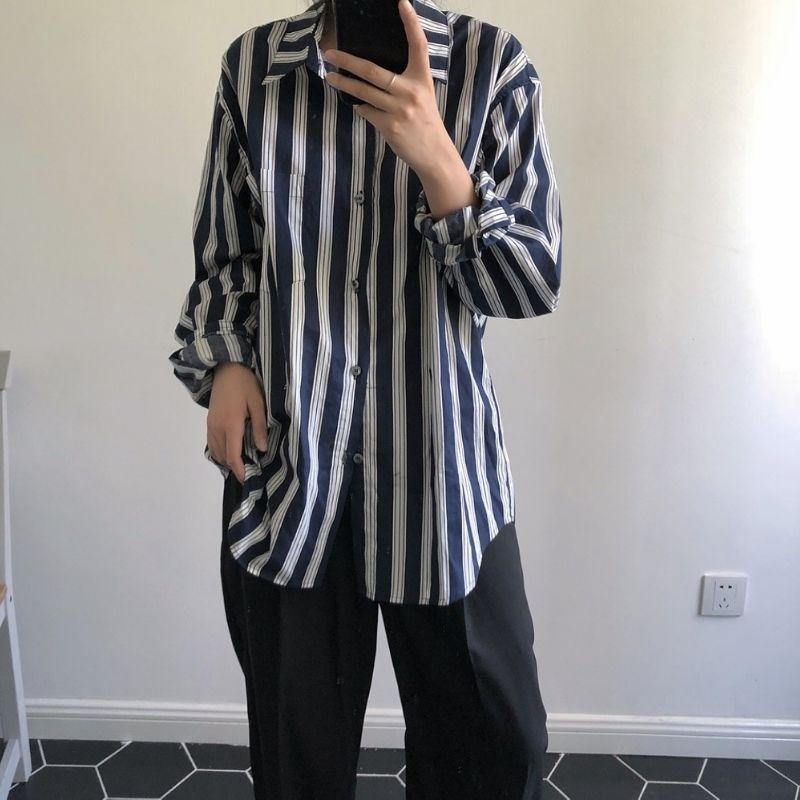 

Women's Blouses & Shirts Obrix Single Breasted Long Sleeve Cotton Female Blouse Casual Style Fashionable Loose Striped Shirt For Women, Multi