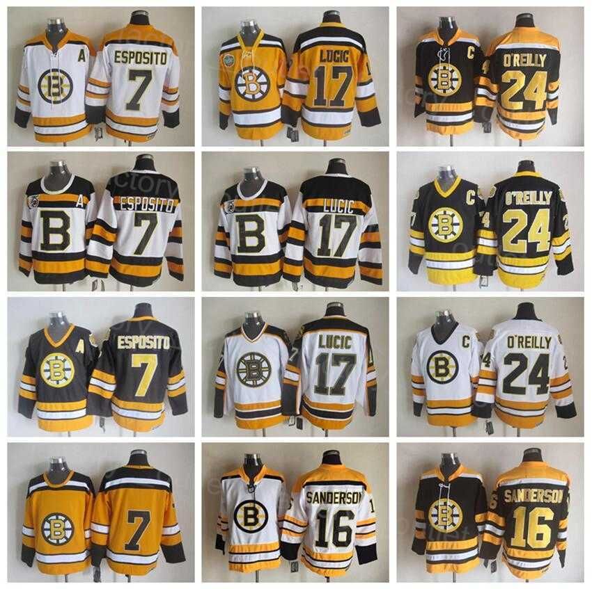

Boston Throwback Bruins Retro Hockey 24 Terry OReilly Jersey 7 Phil Esposito 16 Derek Sanderson 17 Milan Lucic Vintage Classic CCM 75th''Nhl, Black