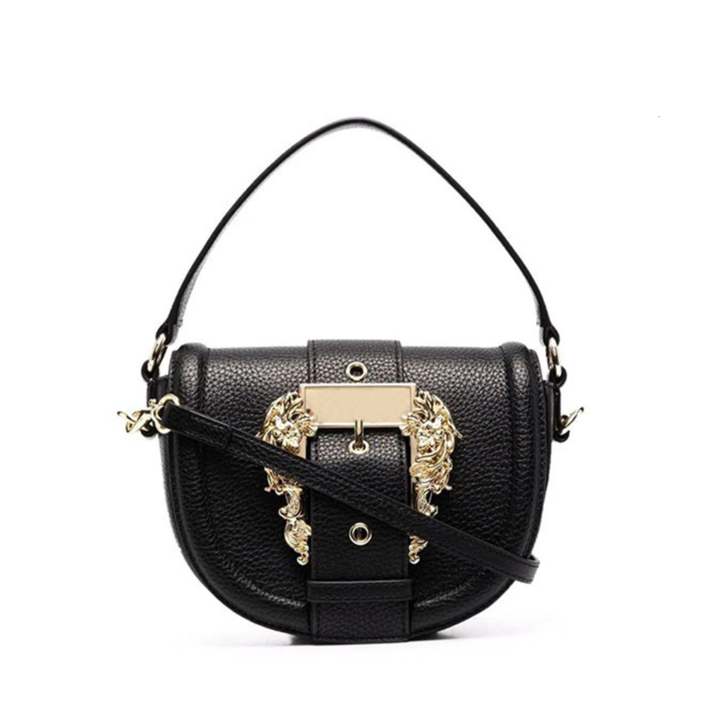 

Evening Bags Real Leather women handbags metal luxury gold small shoulder saddle ladies designer crossbody bags 221208, Black