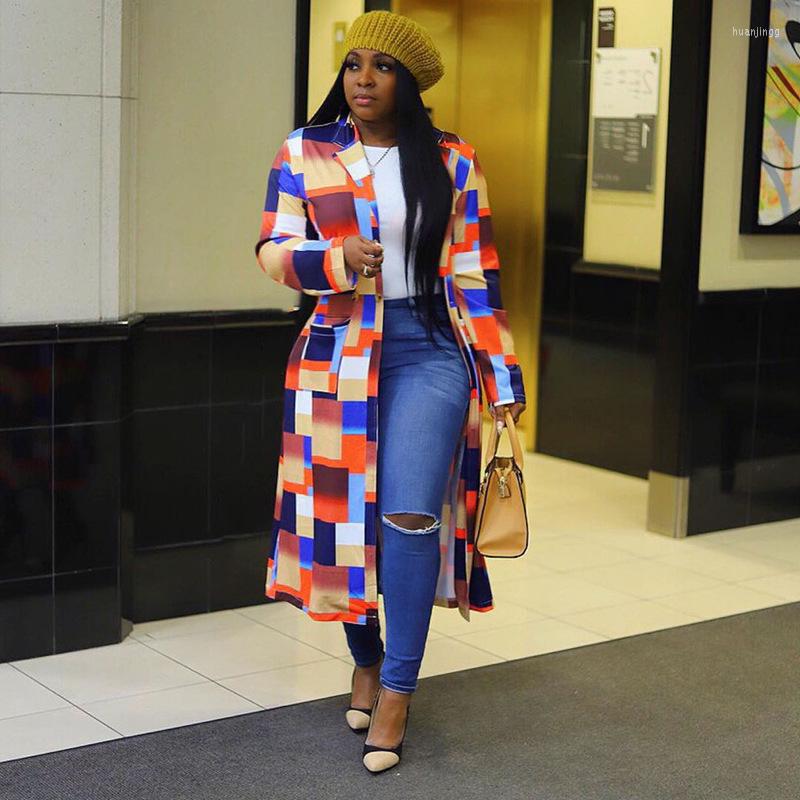 

Women' Trench Coats Fashion Printed Coat Fall High Street Double Breasted Geomeric Windbreaker Elegant Oversize Long Jackets, Orange