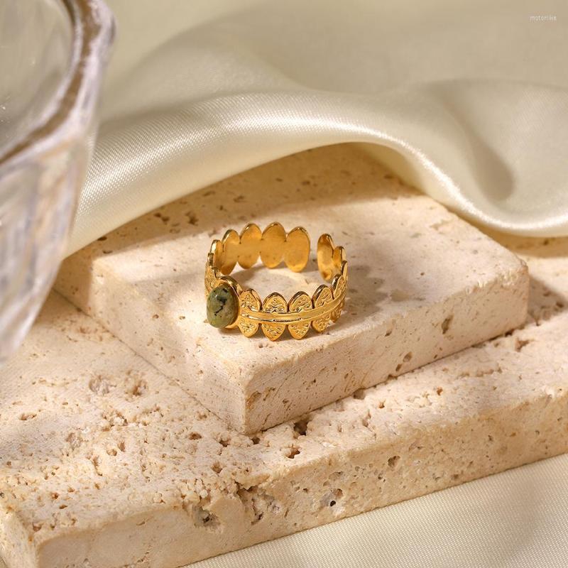 

Cluster Rings Uworld Temperament Green Oval African Turquoise Natural Stone Open Ring For Women Stainless Steel Vintage Jewelry Anillos