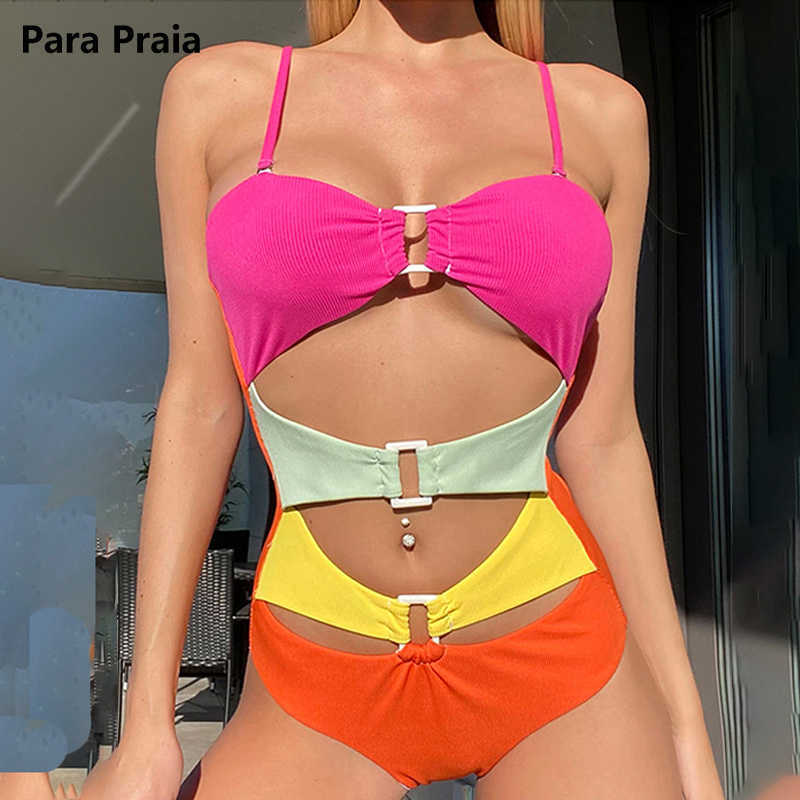 

Swim Wear Para Praia Patchwork One Piece Swimsuit 2023 Hollow Out Swimwear Women Sexy Bathing Suit High Waist Backless Push Up Swimwear T221208