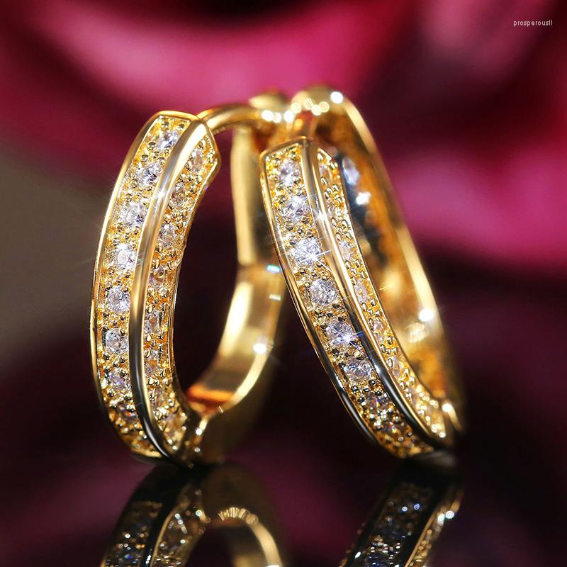 

Hoop Earrings Trendy 3 Colors Available Single Row Zircon For Women Shine Tiny CZ Stone Inlay Fashion Jewelry Party Gift