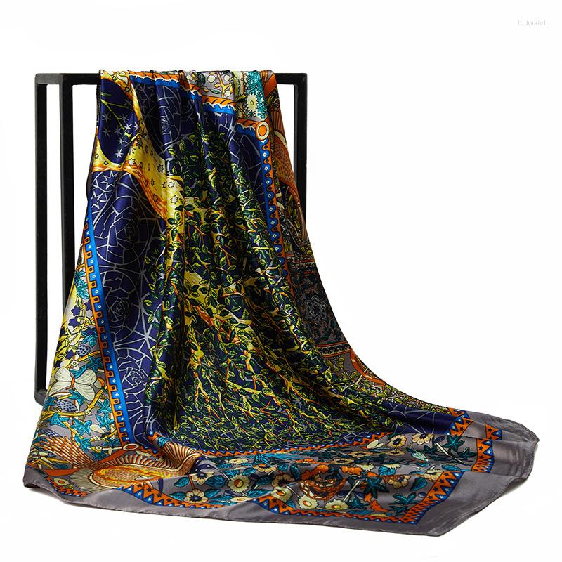 

Scarves Bohemian Style Lady Silky Satin Printed 90CM Fashion Tudung Bawal Women Headwrap